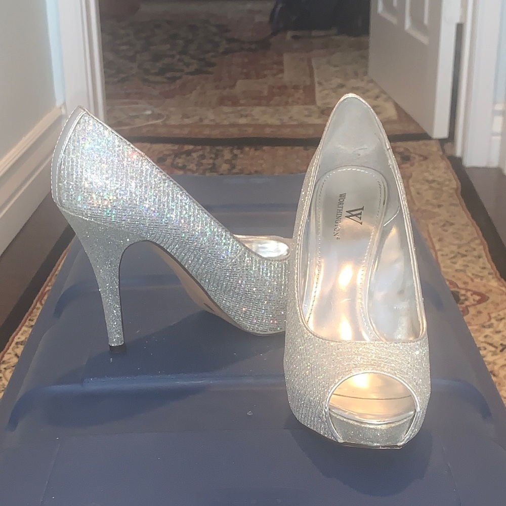 Worthington Silver Glitter Peep-Toe Heels - Picture 8 of 10